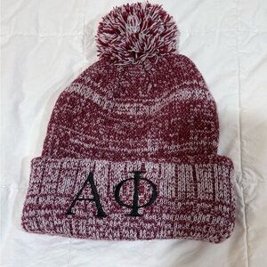 Cozy Maroon Knit Pom-Pom Beanie Alpha Phi